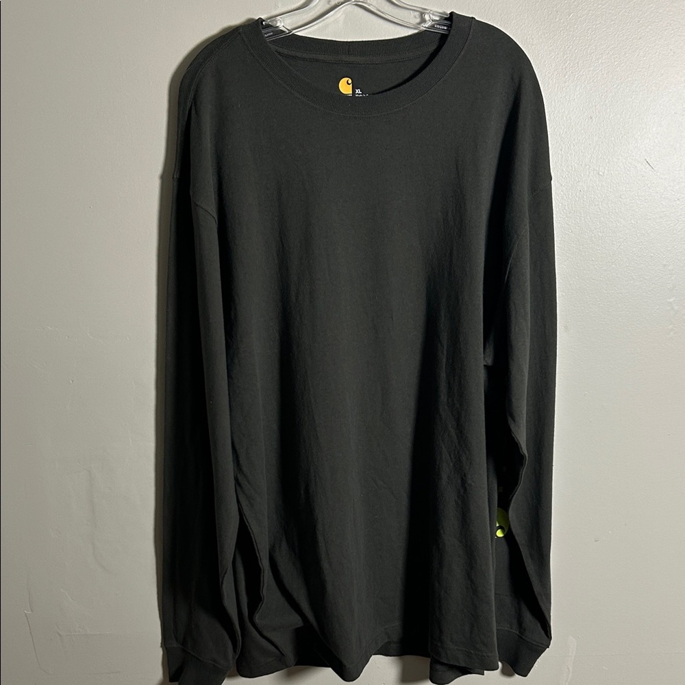 Carhartt Long Sleeve Men’s XL Shirt Dark Gray Lime Green Sleeve Logo 100% Cotton